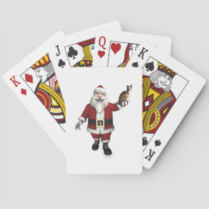 Santa Claus With Calico Cat Playing Cards