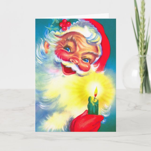 Santa Claus With Candle Holiday Card (Front)