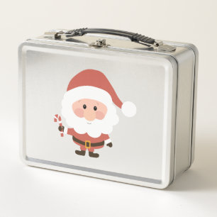 Santa Claus with candy cane cartoon Metal Lunch Box