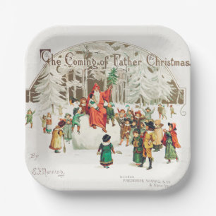 Santa Claus with children illustration Holiday  Paper Plate