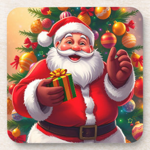 Santa Claus with Christmas Tree and Gifts Coaster
