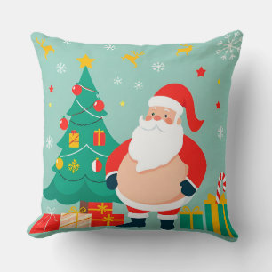 Santa Claus with Christmas Tree and Gifts Cushion