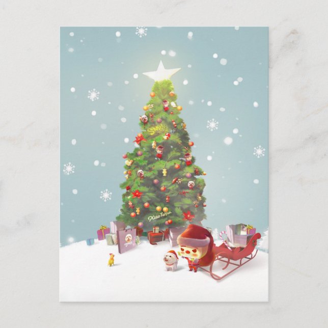 Santa Claus with Christmas Tree Announcement Postcard (Front)