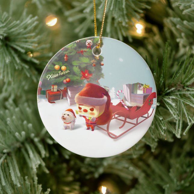 Santa Claus with Christmas Tree Ceramic Tree Decoration (Tree)