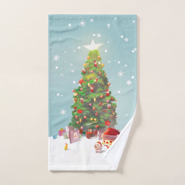 Santa Claus with Christmas Tree Hand Towel (Hand Towel)