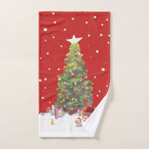 Santa Claus with Christmas Tree Hand Towel