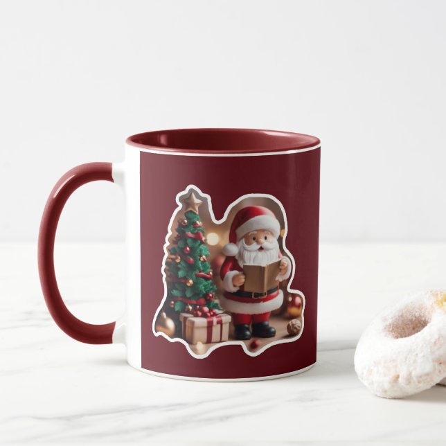 Santa Claus with Christmas Tree in 3D -  Mug (With Donut)