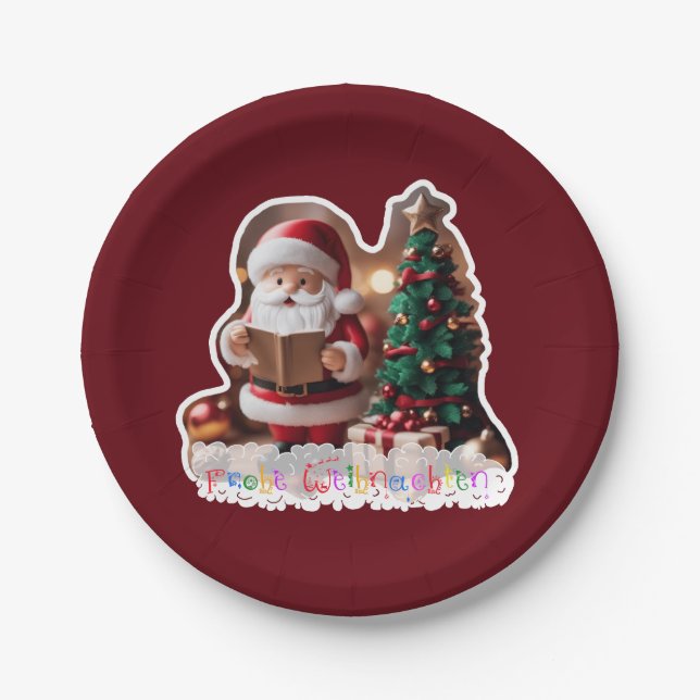 Santa Claus with Christmas Tree in 3D Paper Plate (Front)