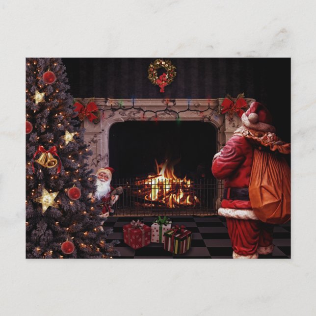 Santa Claus with Christmas tree Postcard (Front)