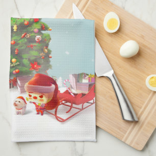 Santa Claus with Christmas Tree Tea Towel
