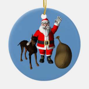 Santa Claus With Doberman Pinscher Ceramic Tree Decoration