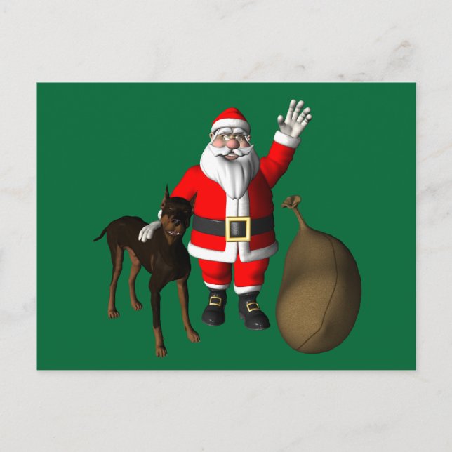 Santa Claus With Doberman Pinscher Holiday Postcard (Front)