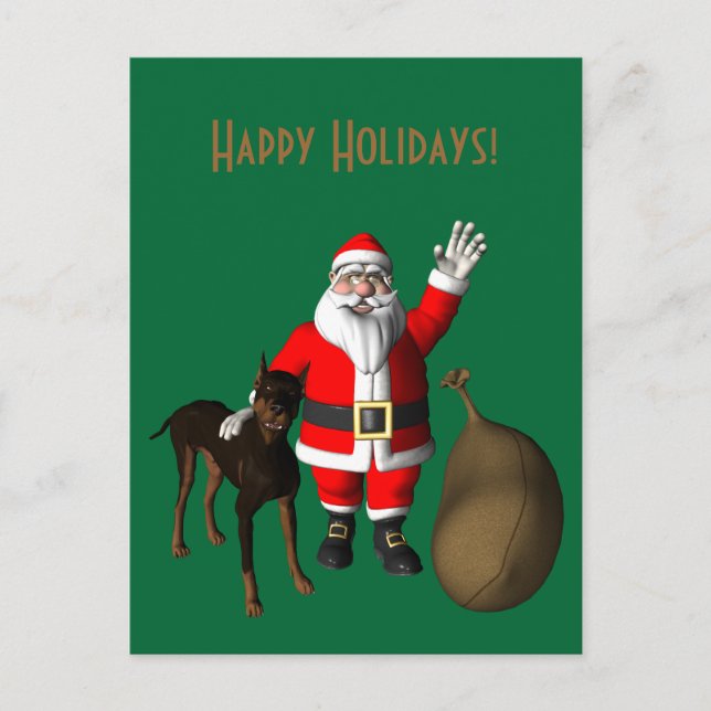 Santa Claus With Doberman Pinscher Holiday Postcard (Front)