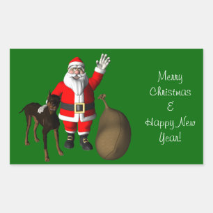 Santa Claus With Doberman Pinscher Rectangular Sticker
