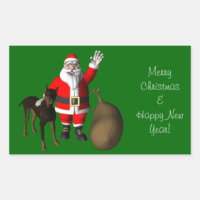 Santa Claus With Doberman Pinscher Rectangular Sticker (Front)