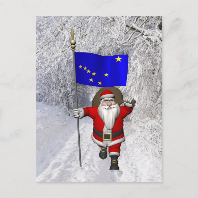 Santa Claus With Ensign Of Alaska Holiday Postcard (Front)