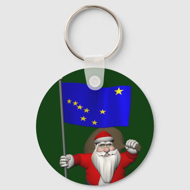 Santa Claus With Ensign Of Alaska Key Ring (Front)