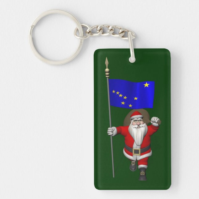 Santa Claus With Ensign Of Alaska Key Ring (Front)