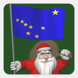 Santa Claus With Ensign Of Alaska Square Sticker