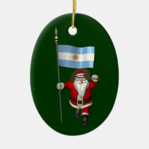 Santa Claus With Ensign Of Argentina Ceramic Tree Decoration