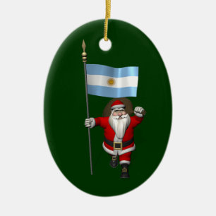 Santa Claus With Ensign Of Argentina Ceramic Tree Decoration