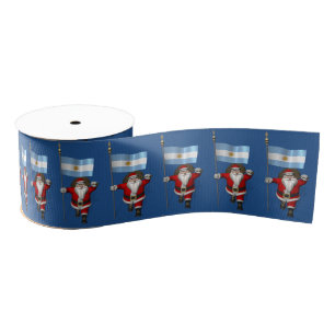 Santa Claus With Ensign Of Argentina Grosgrain Ribbon