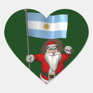 Santa Claus With Ensign Of Argentina Heart Sticker