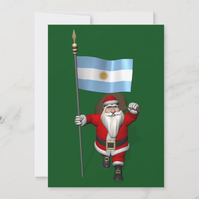 Santa Claus With Ensign Of Argentina Holiday Card (Front)