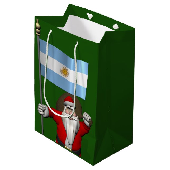 Santa Claus With Ensign Of Argentina Medium Gift Bag (Front Angled)