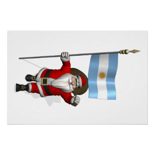 Santa Claus With Ensign Of Argentina Poster