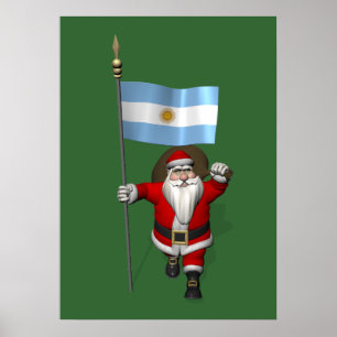 Santa Claus With Ensign Of Argentina Poster