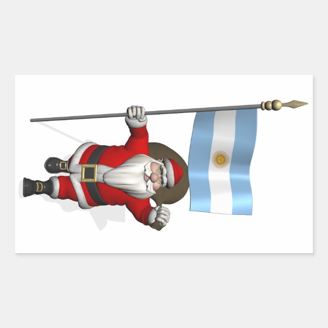 Santa Claus With Ensign Of Argentina Rectangular Sticker (Front)