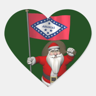 Santa Claus With Ensign Of Arkansas Heart Sticker