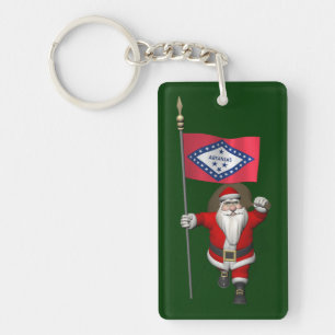 Santa Claus With Ensign Of Arkansas Key Ring