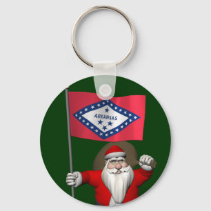 Santa Claus With Ensign Of Arkansas Key Ring