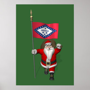 Santa Claus With Ensign Of Arkansas Poster