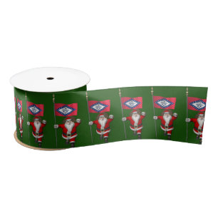 Santa Claus With Ensign Of Arkansas Satin Ribbon