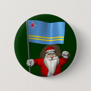 Santa Claus With Ensign Of Aruba 6 Cm Round Badge