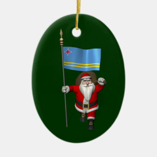 Santa Claus With Ensign Of Aruba Ceramic Tree Decoration
