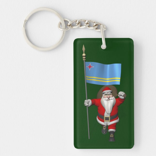 Santa Claus With Ensign Of Aruba Key Ring (Front)