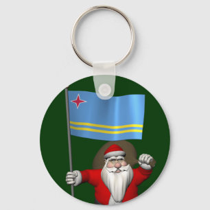 Santa Claus With Ensign Of Aruba Key Ring
