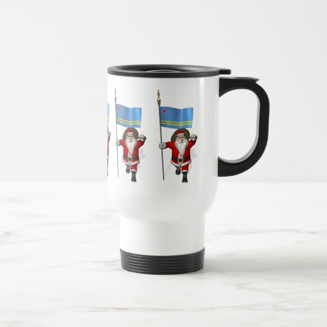 Santa Claus With Ensign Of Aruba Travel Mug (Right)