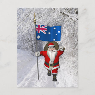 Santa Claus With Ensign Of Australia Holiday Postcard