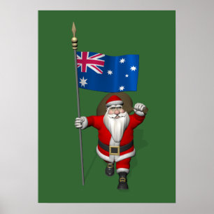 Santa Claus With Ensign Of Australia Poster