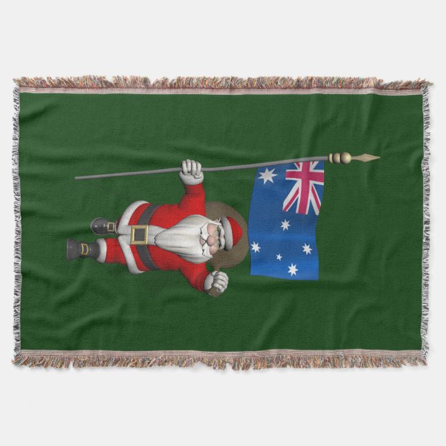 Santa Claus With Ensign Of Australia Throw Blanket (Front)