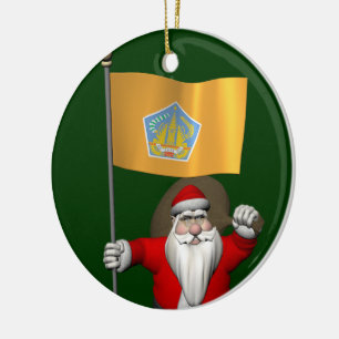 Santa Claus With Ensign Of Bali Ceramic Tree Decoration
