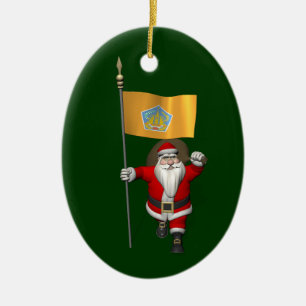 Santa Claus With Ensign Of Bali Ceramic Tree Decoration