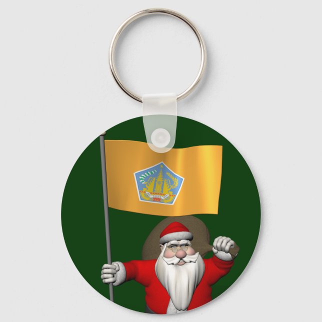 Santa Claus With Ensign Of Bali Key Ring (Front)