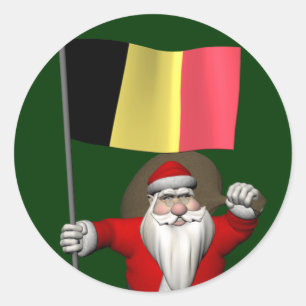 Santa Claus With Ensign Of Belgium Classic Round Sticker