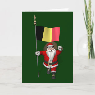 Santa Claus With Ensign Of Belgium Holiday Card